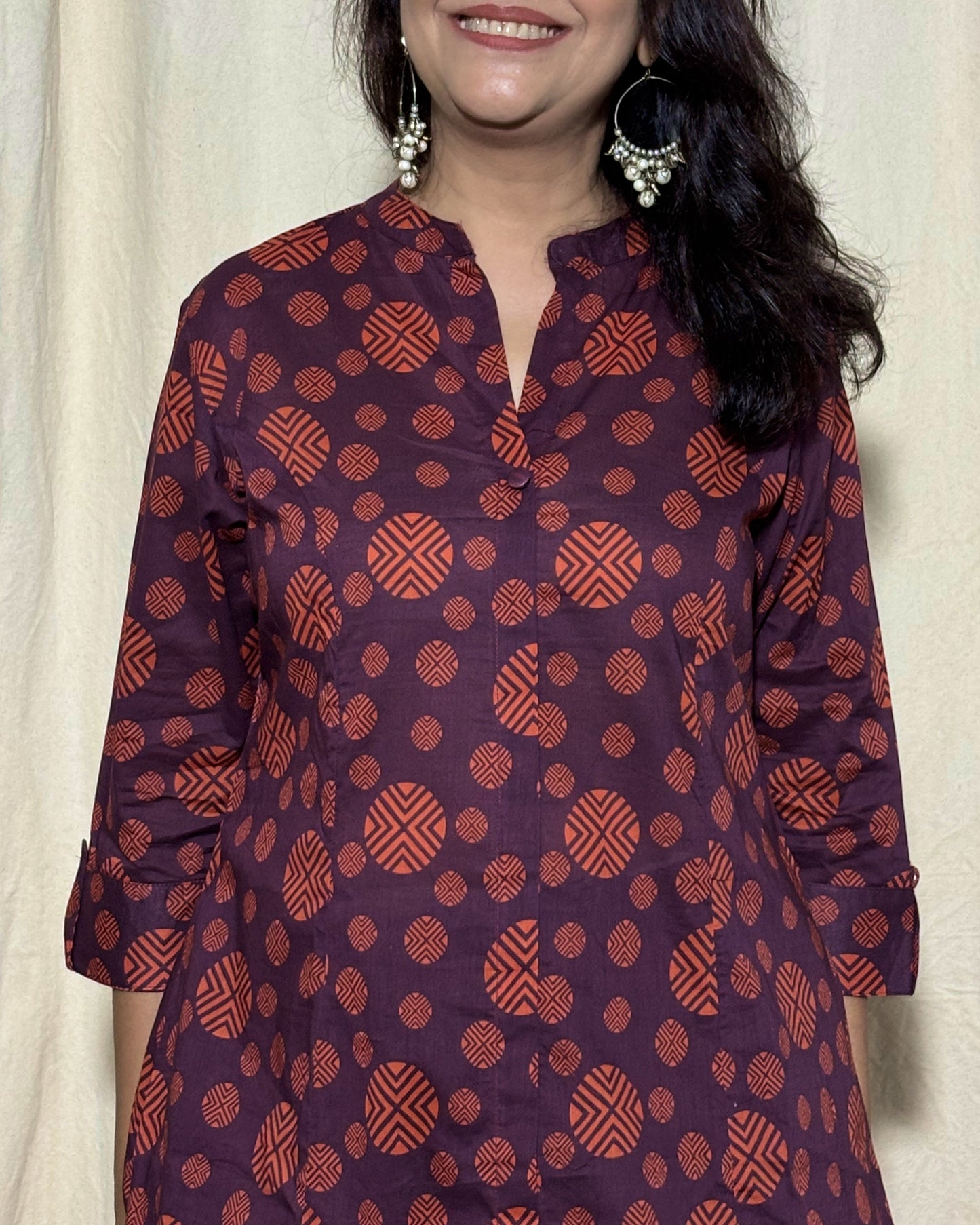 Aksha Maroon Rudraksham Print Kurta with Striped Pants 100% Fine Cotton Co-ord Set Newnaa