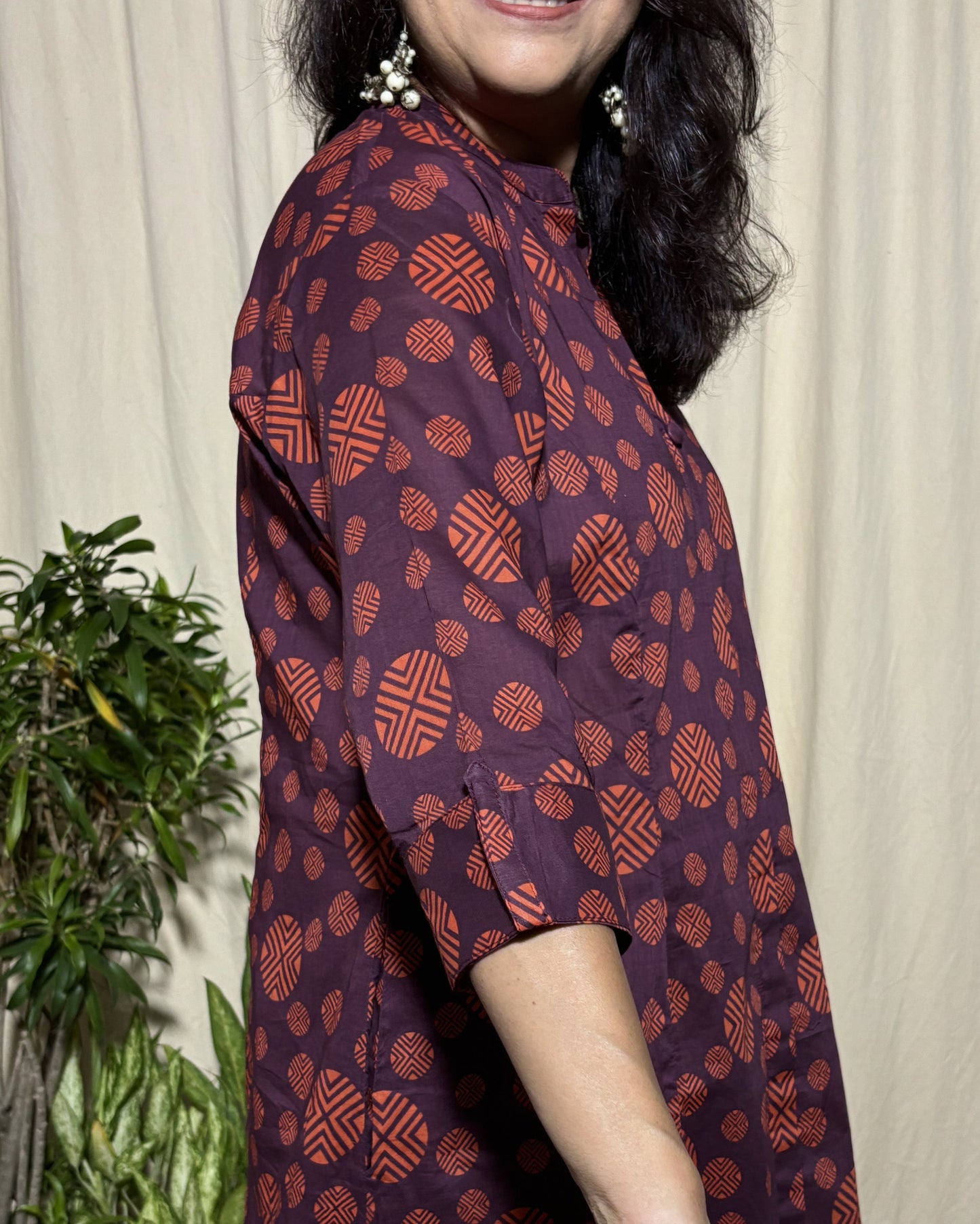 Aksha Maroon Rudraksham Print Kurta with Striped Pants 100% Fine Cotton Co-ord Set Newnaa