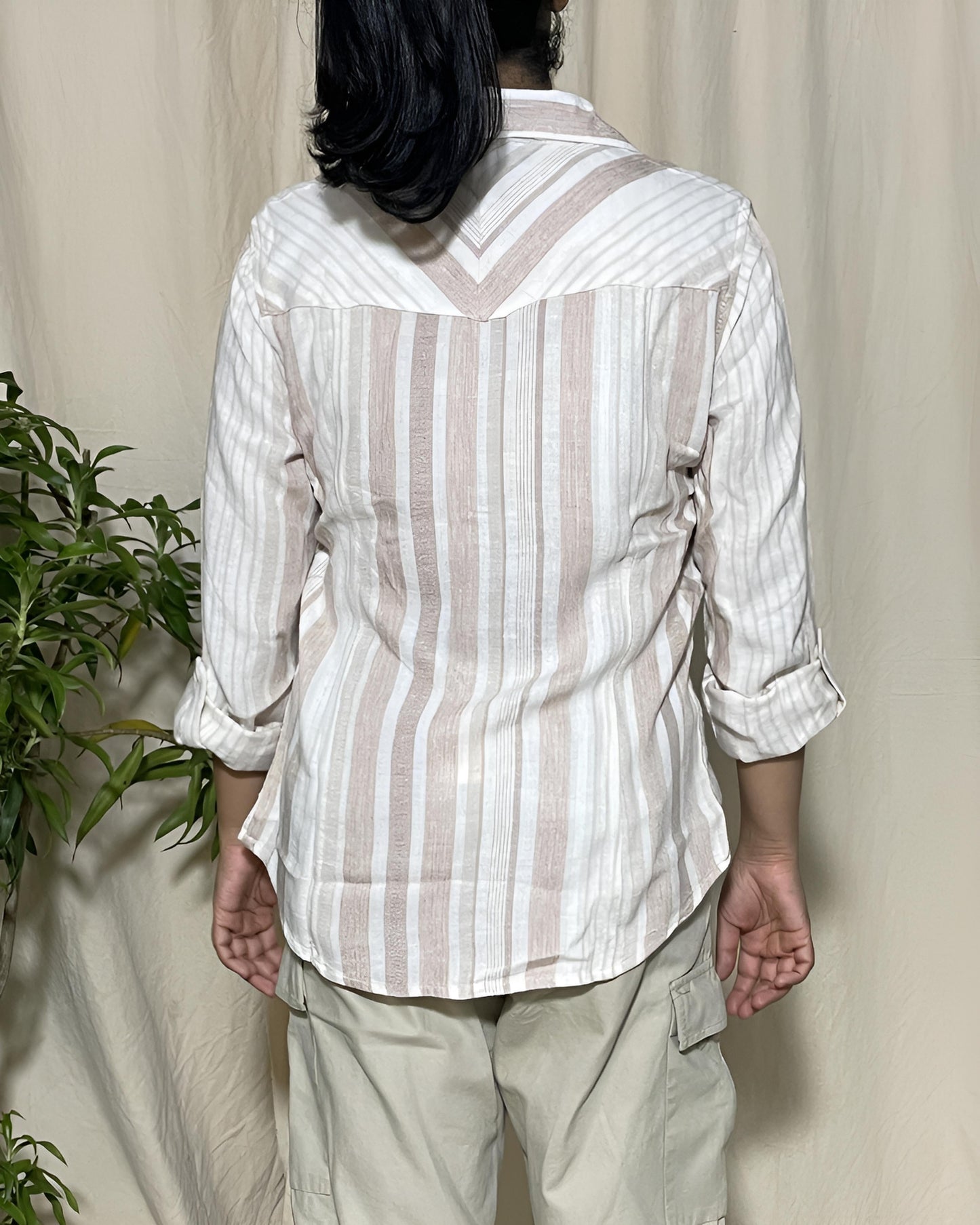 Trisha Slim Fit Cotton Beige Stripe Shirt Long Sleeve Newnaa