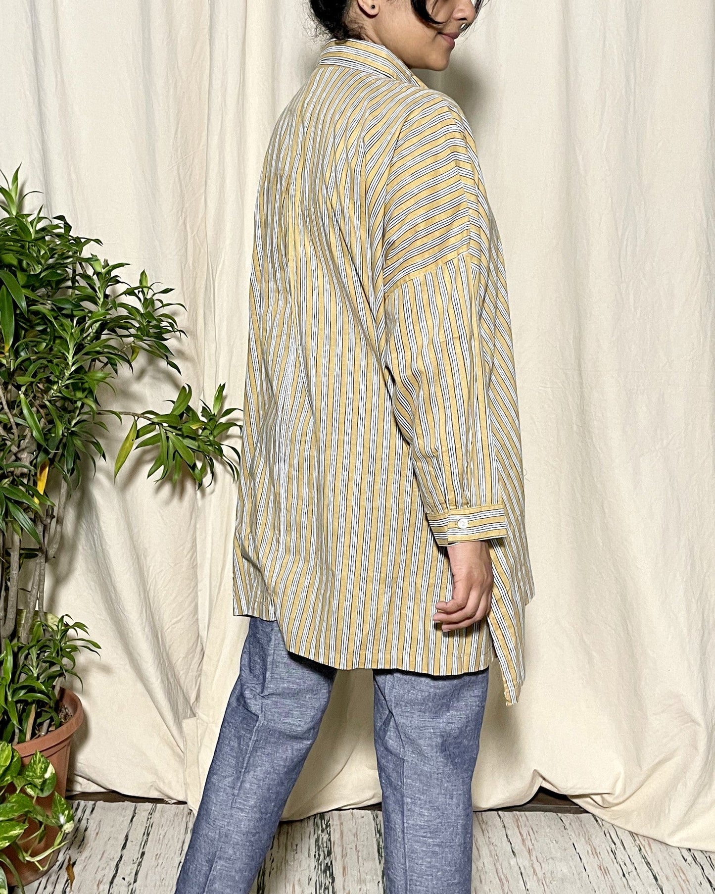 Amiti oversized Mustard Stripe shirt Newnaa