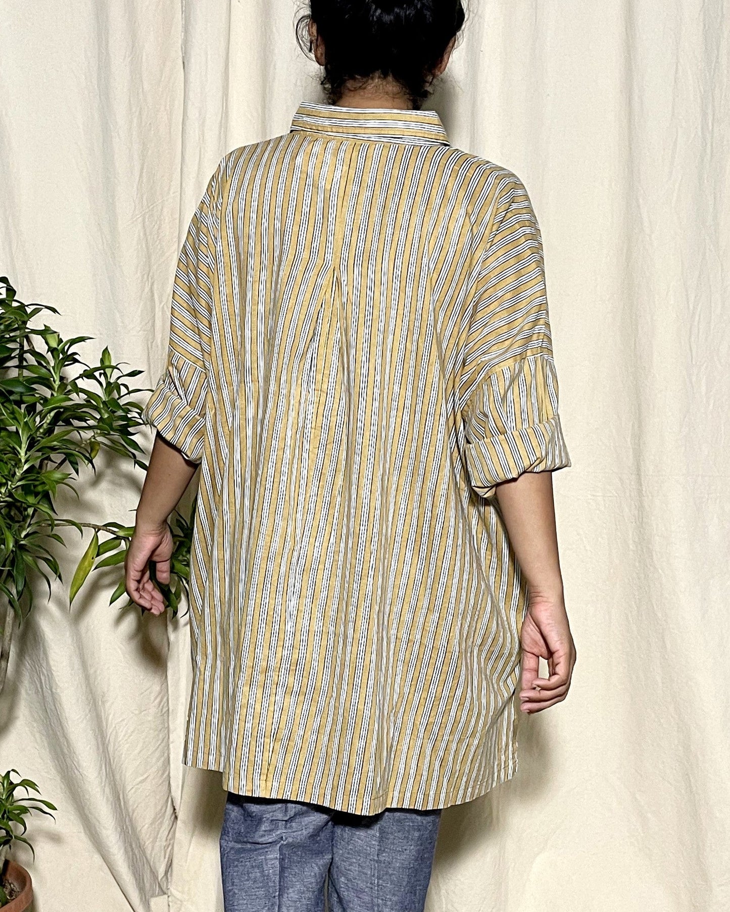 Amiti oversized Mustard Stripe shirt Newnaa
