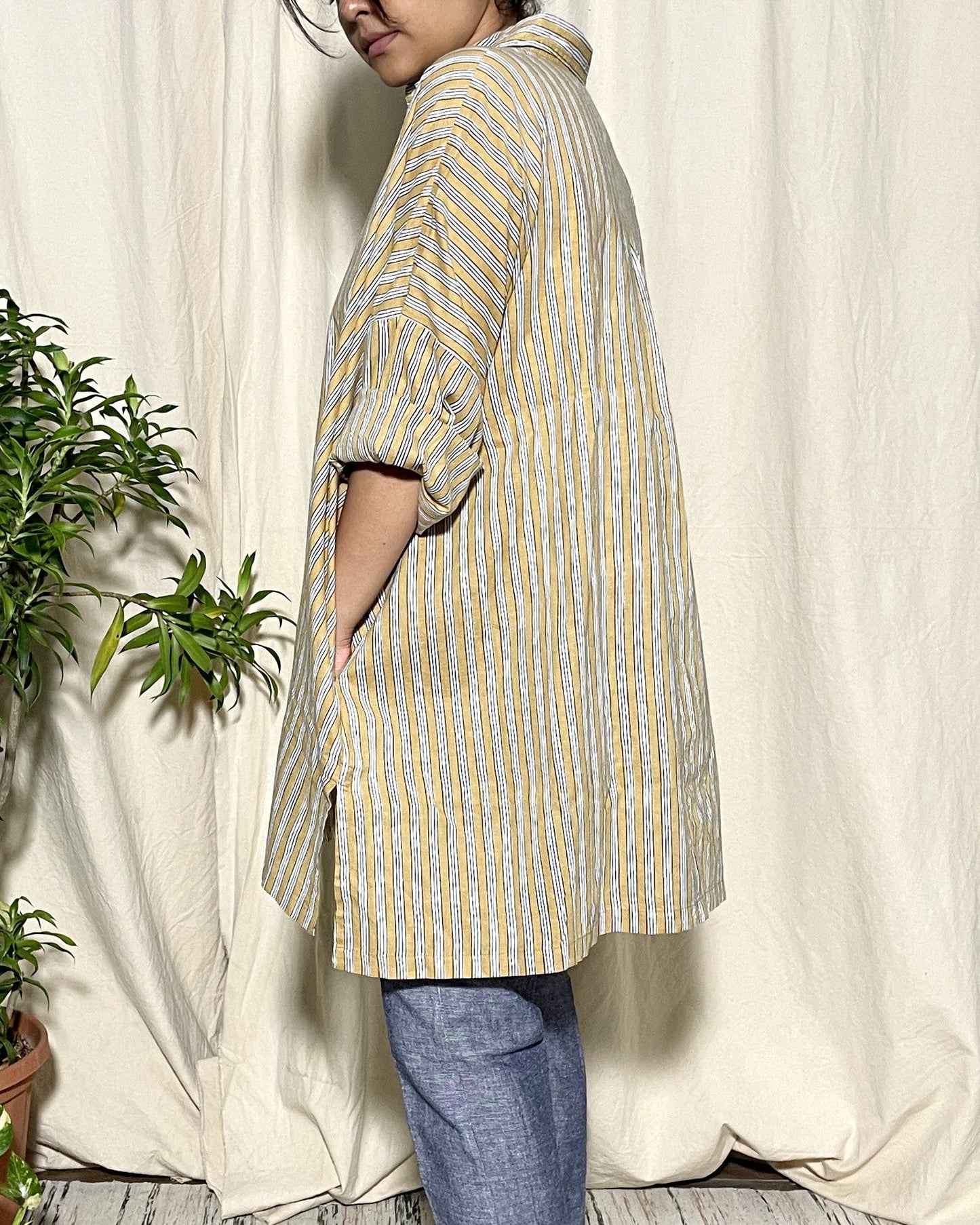 Amiti oversized Mustard Stripe shirt Newnaa
