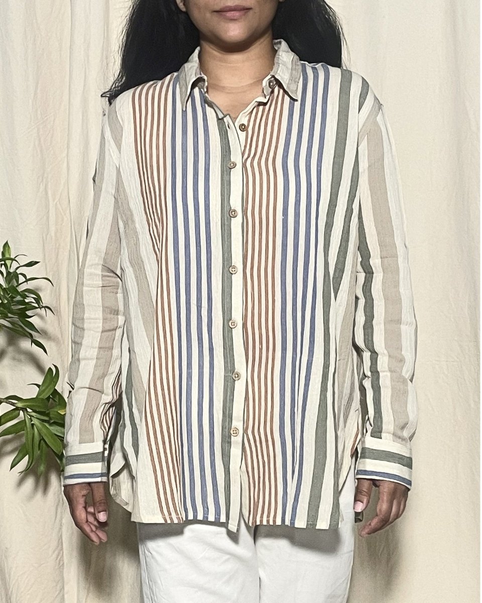 Alaya Cotton Multi Colour Stripe Shirt Long Sleeve - Newnaa