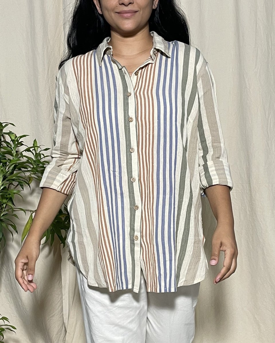 Alaya Cotton Multi Colour Stripe Shirt Long Sleeve - Newnaa