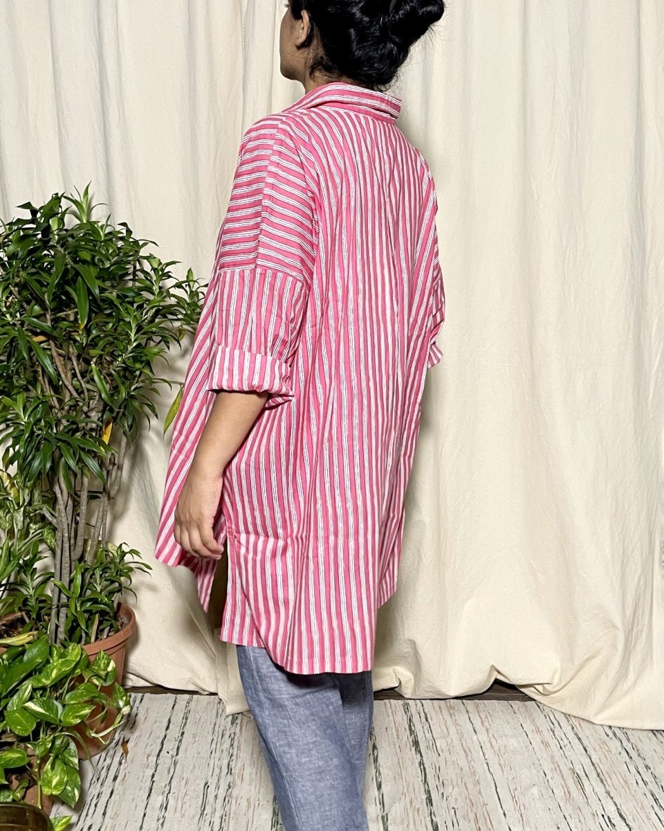 Amiti Fuchsia Pink Stripe Free size Shirt Long Sleeve - Newnaa