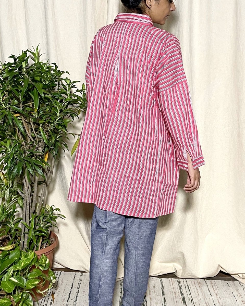 Amiti Fuchsia Pink Stripe Free size Shirt Long Sleeve - Newnaa