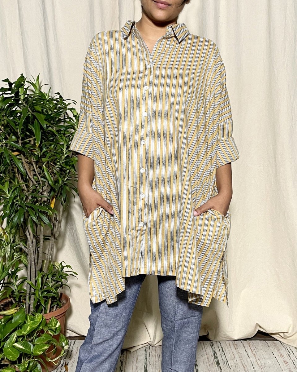 Amiti Mustard Yellow Stripe Free Size Shirt – Long Sleeve - Newnaa