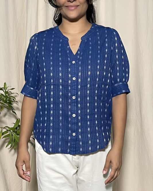 Arya Cotton Dobby Indigo Blue Shirt Short Sleeve - Newnaa
