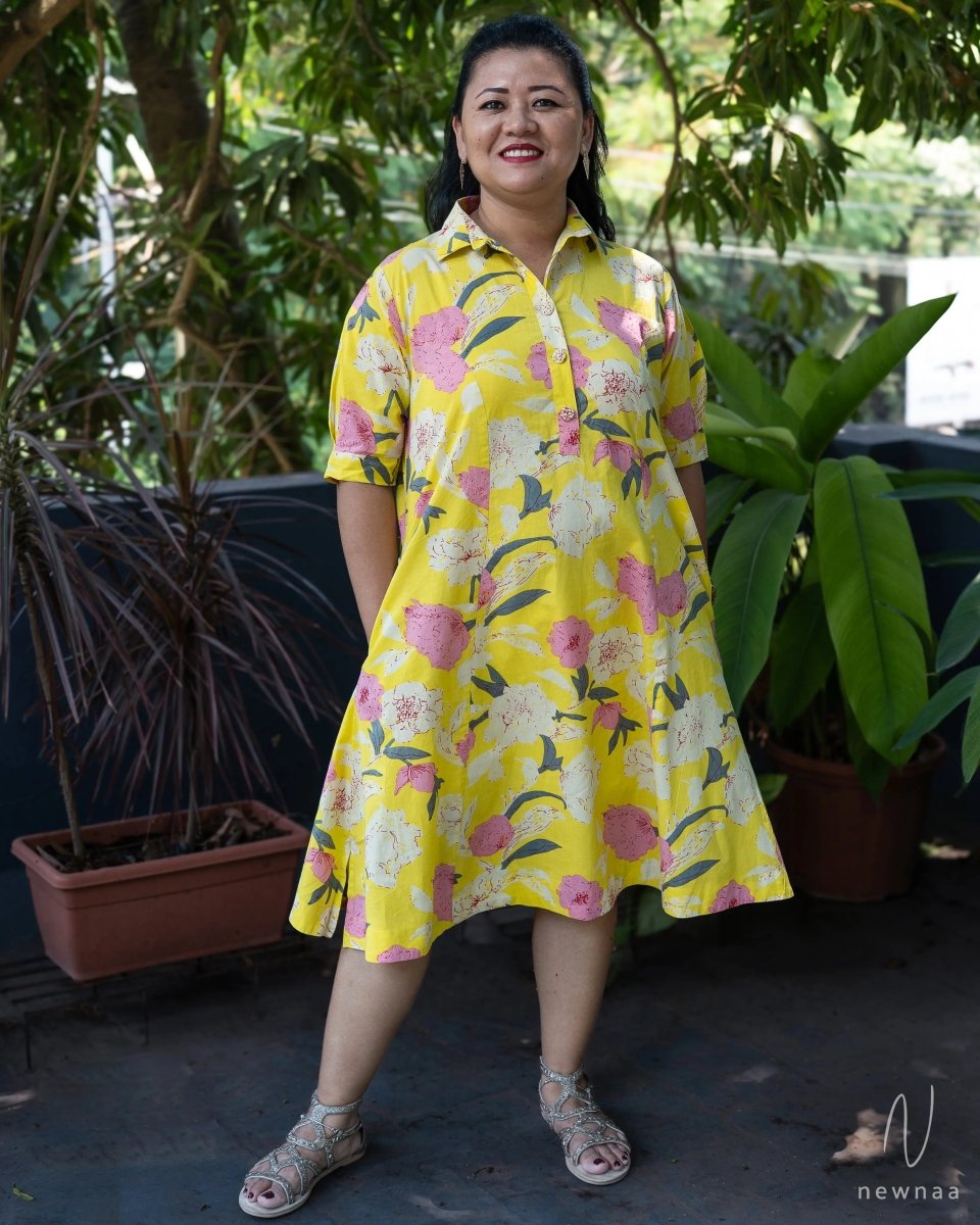 Atisa floral dress - yellow - Newnaa