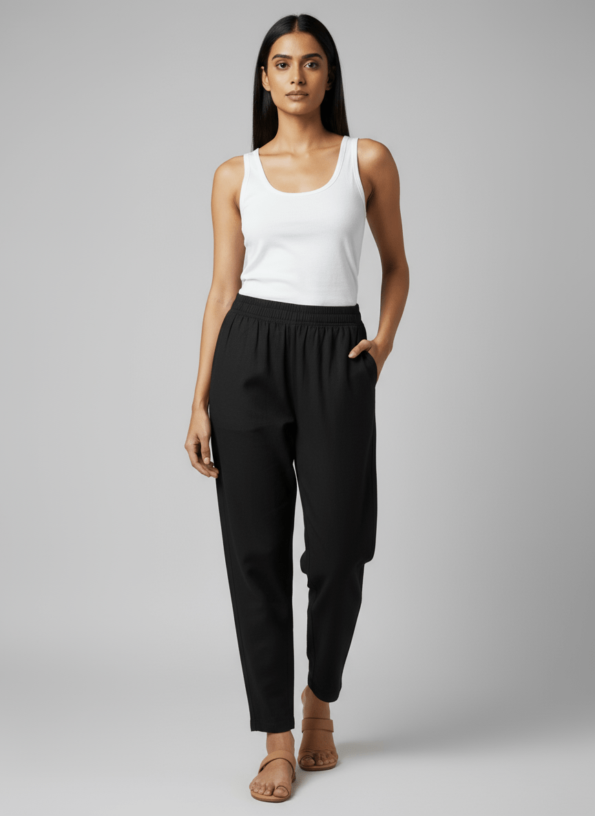 Eka Women’s Cotton - Linen Black Tapered Pants – Versatile Everyday & Workwear Bottoms - Newnaa