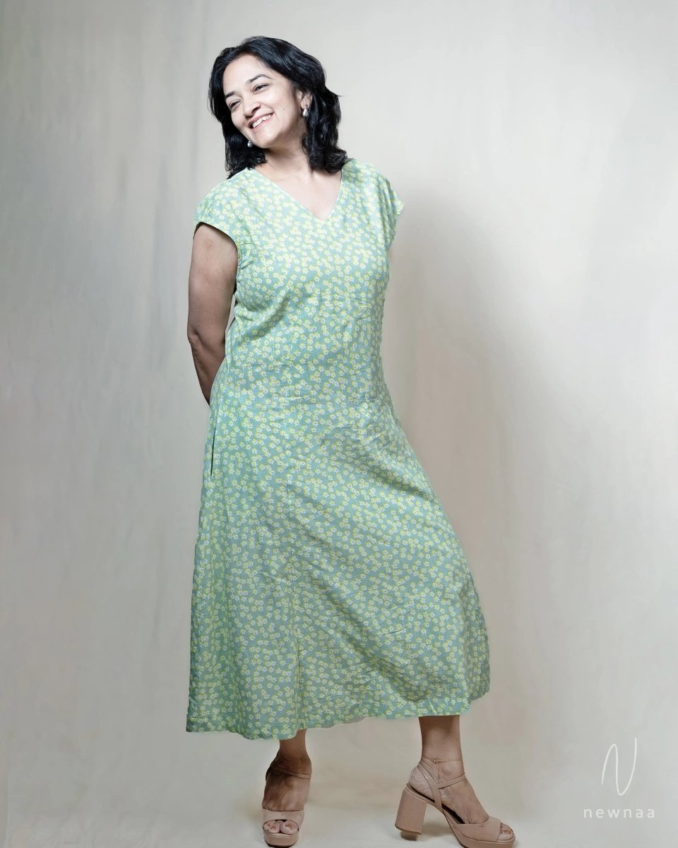 Firdous linen viscose midi dress - Newnaa