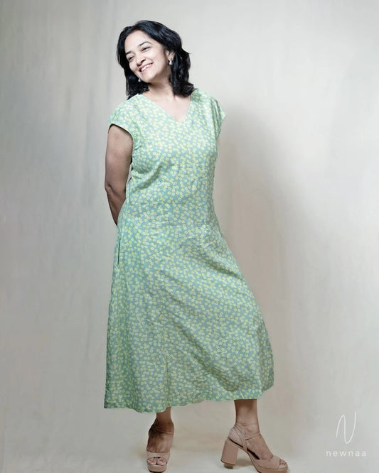 Firdous linen viscose midi dress - Newnaa