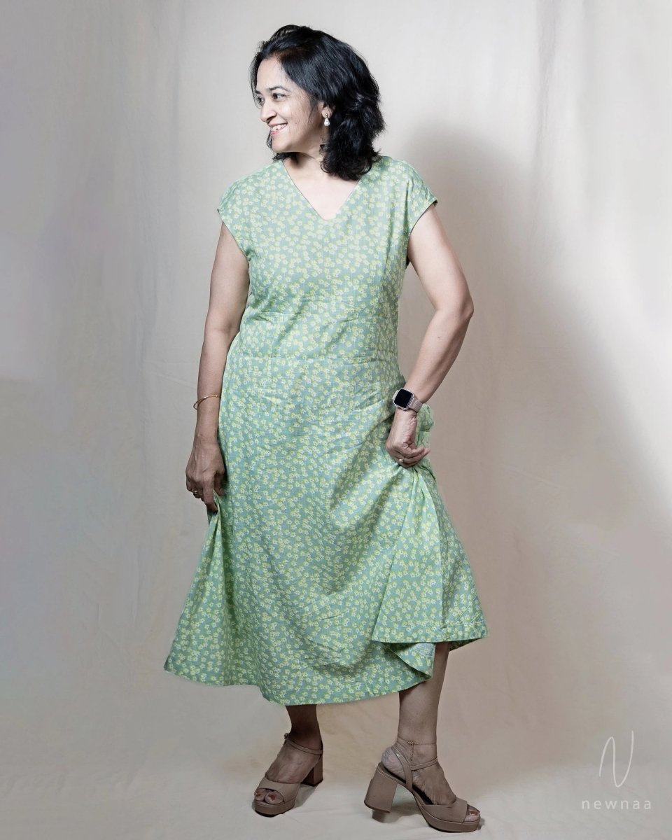 Firdous linen viscose midi dress - Newnaa