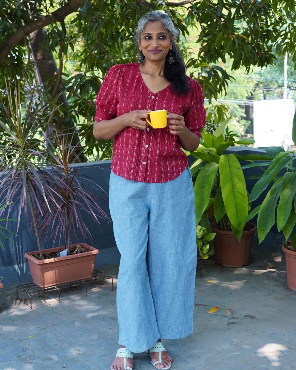 Ila wide leg Linen Chambray pant - Newnaa