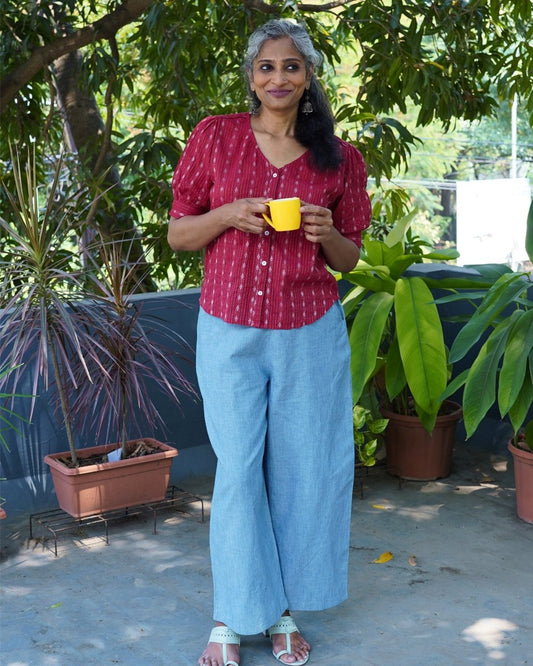 Ila wide leg Linen Chambray pant - Newnaa