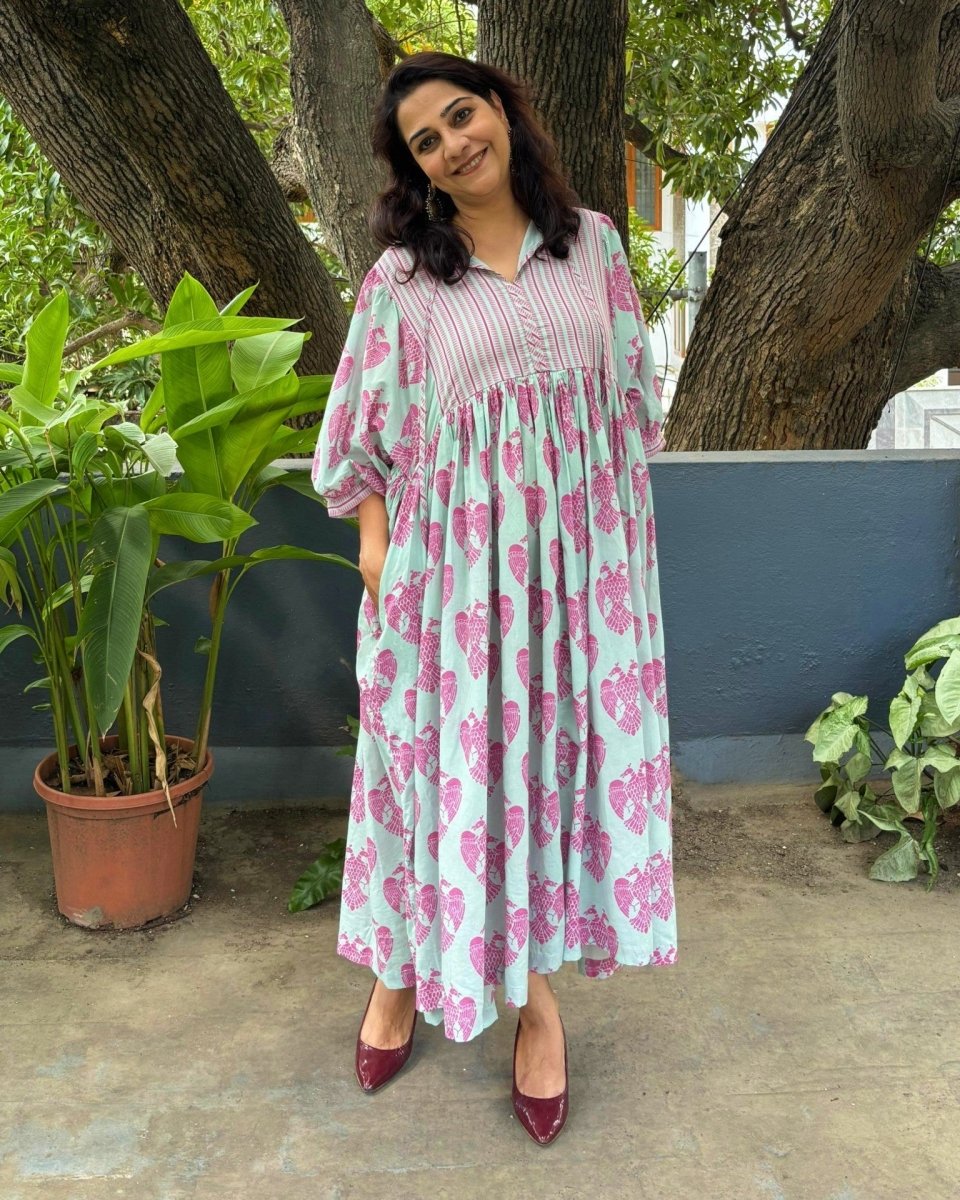 Mayura Cotton Digital Printed Maxi Dress with Pockets - Newnaa