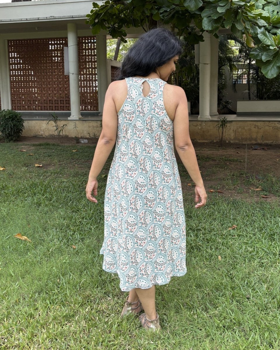 Prachi Racer Back Swing Dress Cotton Double Cloth Printed - Newnaa
