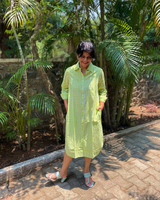 Reva Gingham Shirt Dress - Newnaa
