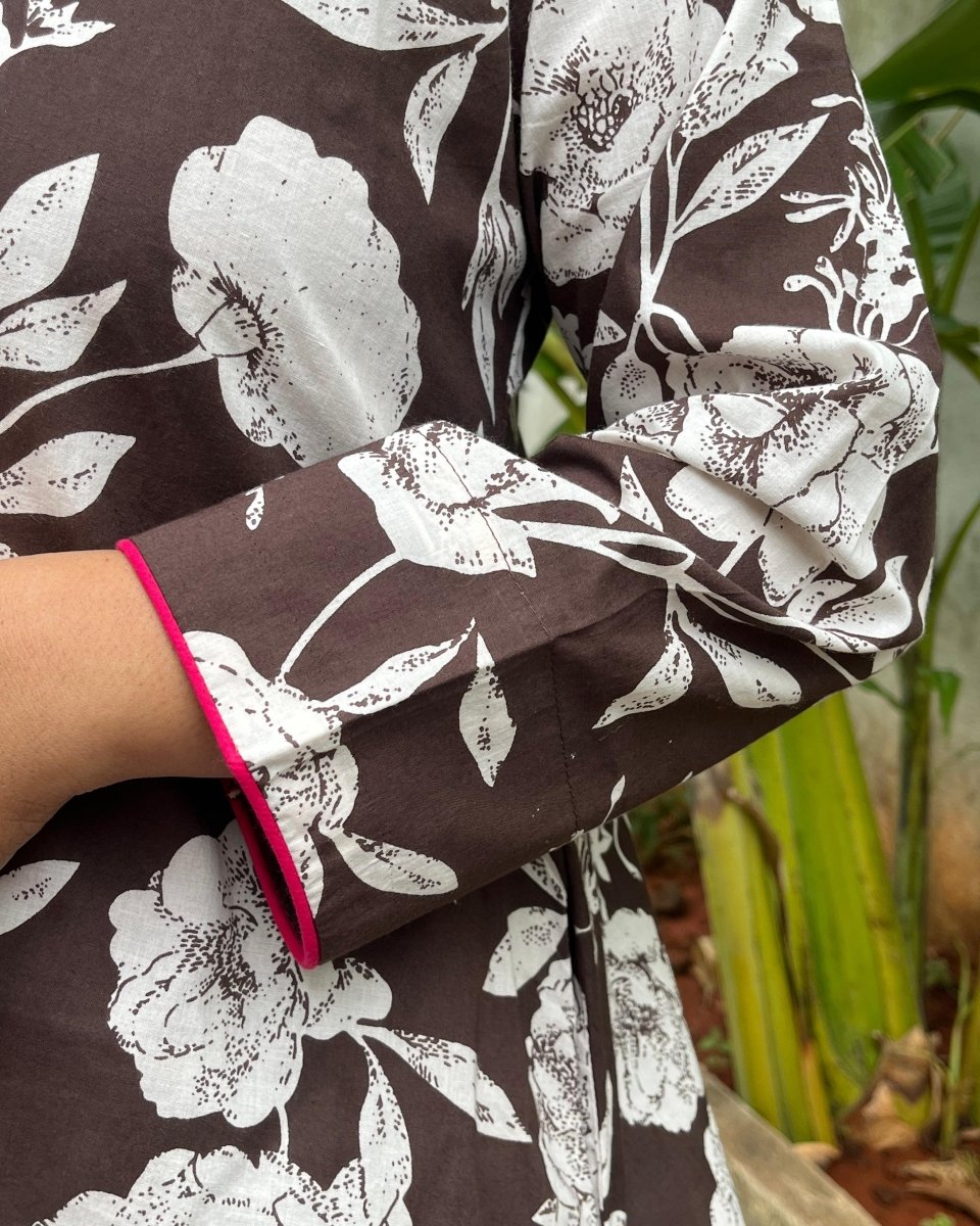 Rudra Cotton Mocha Floral Tunic and Pant Co - Ord Set - Newnaa