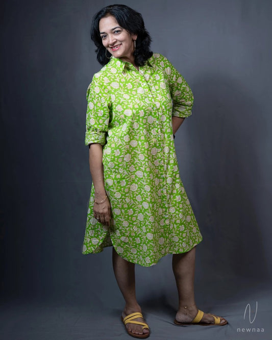 Sara shirt dress - green floral - Newnaa