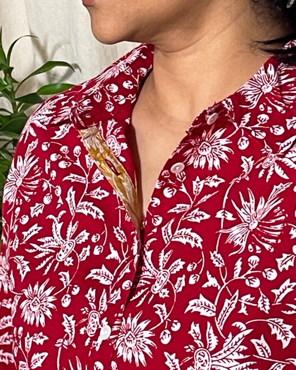 Trisha Slim Fit Cotton Red Floral Shirt Long Sleeve - Newnaa