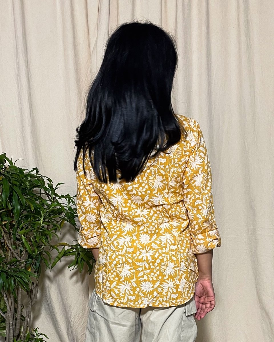 Trisha Slim Fit Cotton Yellow Floral Shirt Long Sleeve - Newnaa