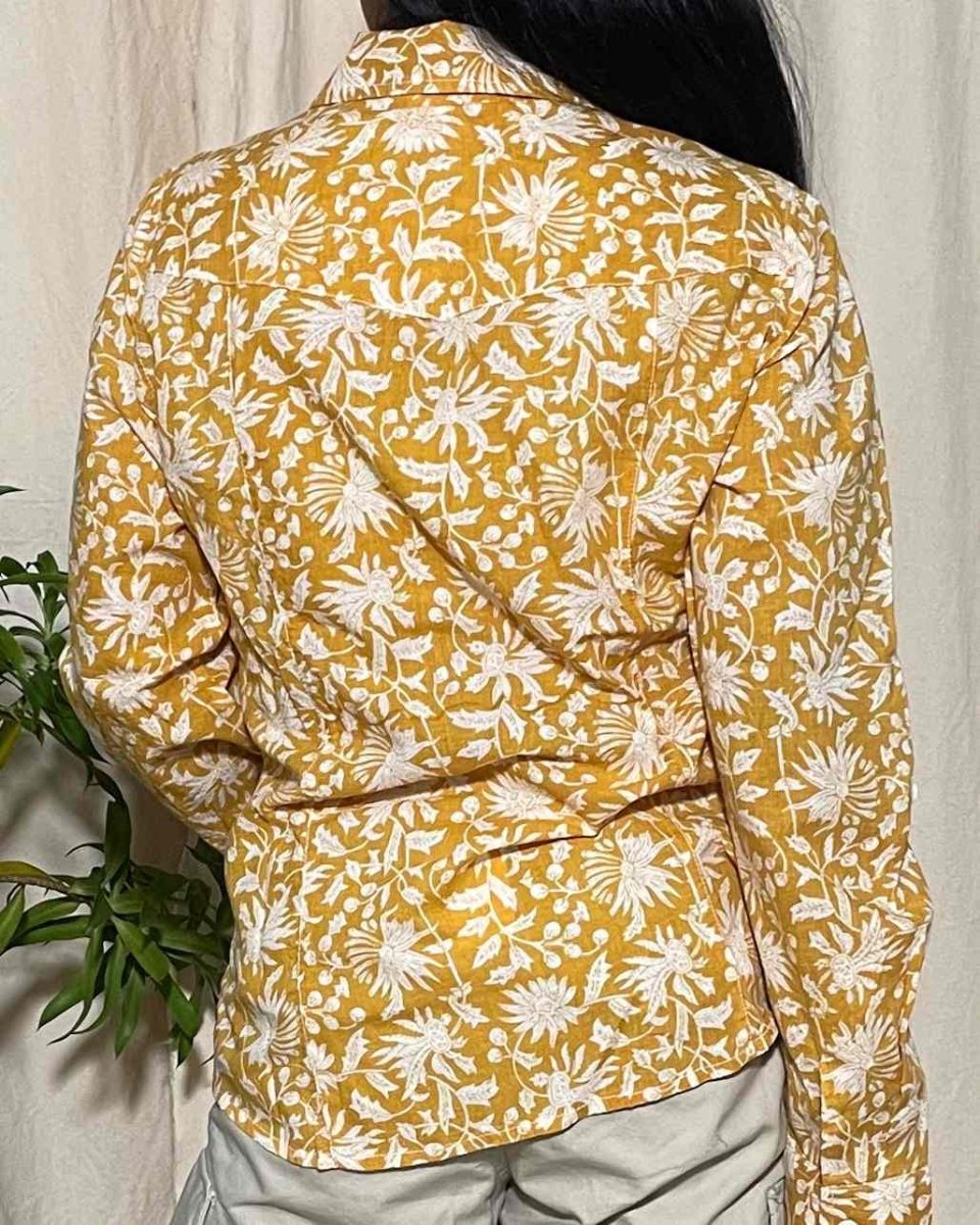 Trisha Slim Fit Cotton Yellow Floral Shirt Long Sleeve - Newnaa
