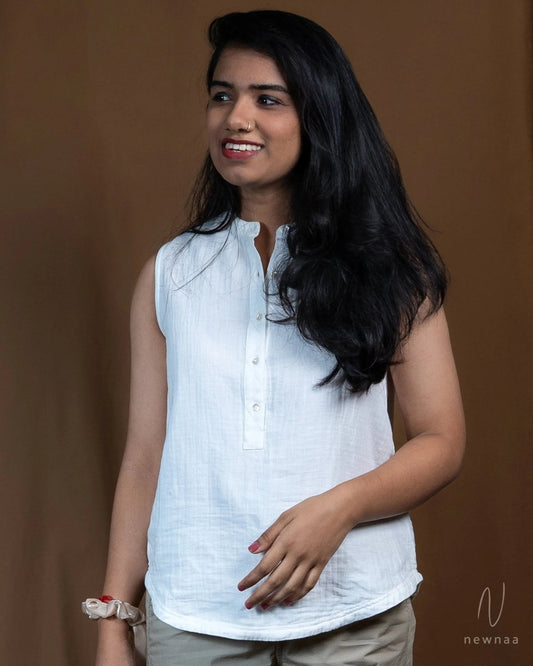 Zoya sleeveless popover shirt - double cloth - Newnaa