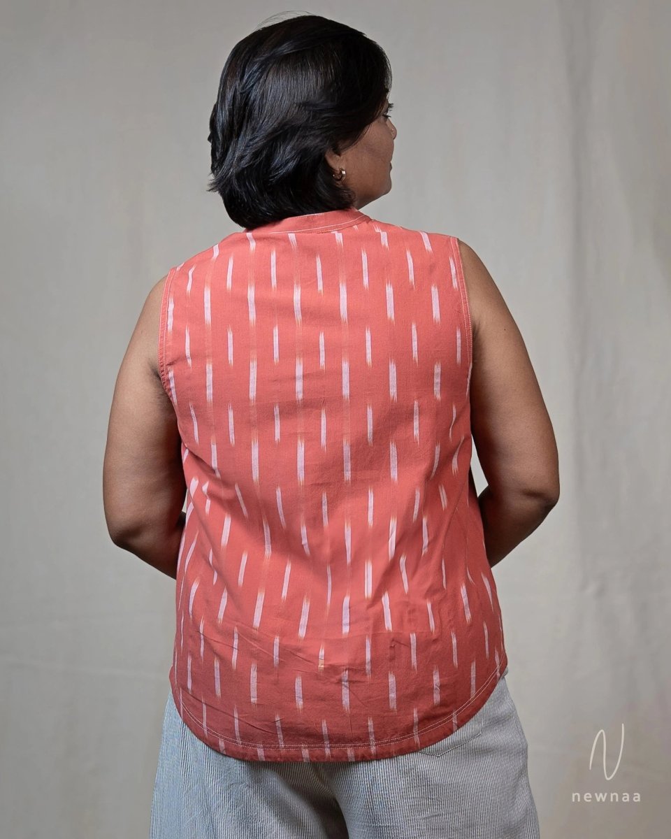 Zoya sleeveless popover shirt - Terracotta ikat - Newnaa
