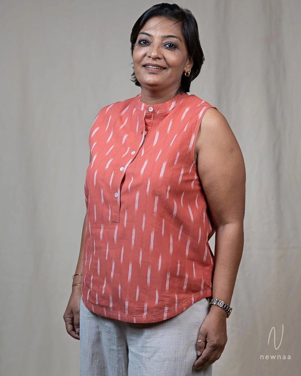 Zoya sleeveless popover shirt - Terracotta ikat - Newnaa