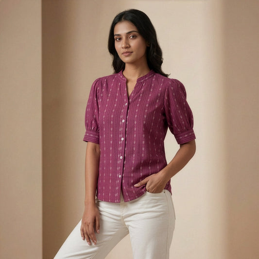 Arya Cotton Dobby Plum Purple  Shirt Short Sleeve Newnaa