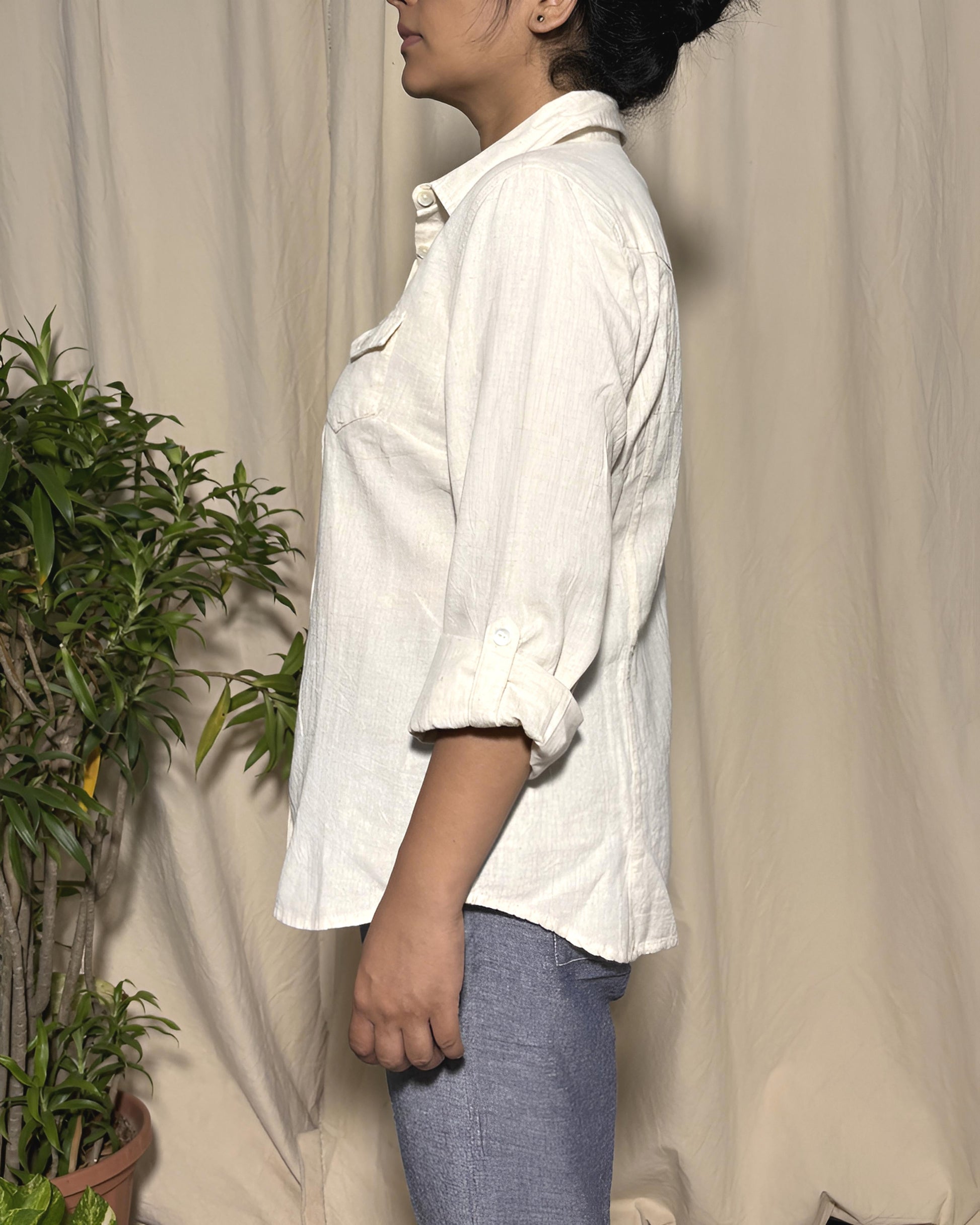 Trisha Slim Fit Linen Cotton Natural Shirt Long Sleeve Newnaa