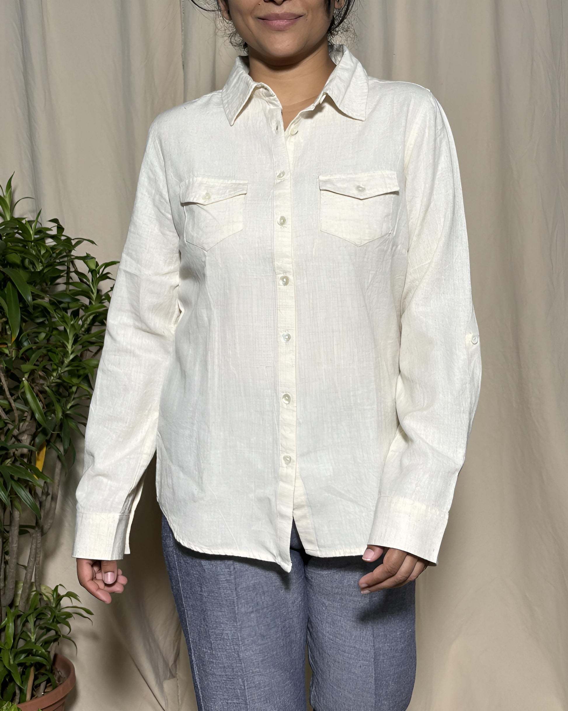 Trisha Slim Fit Linen Cotton Natural Shirt Long Sleeve Newnaa