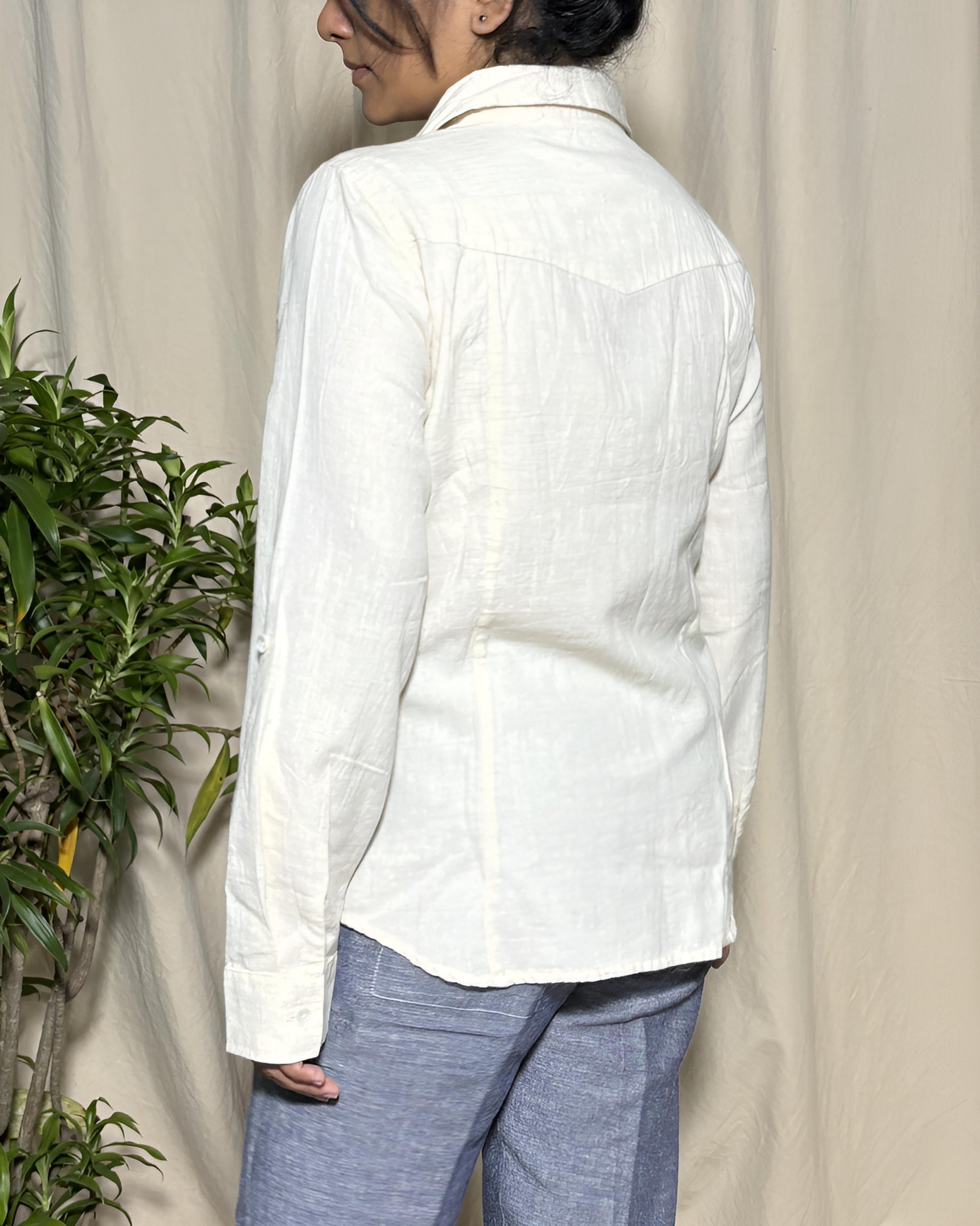 Trisha Slim Fit Linen Cotton Natural Shirt Long Sleeve Newnaa
