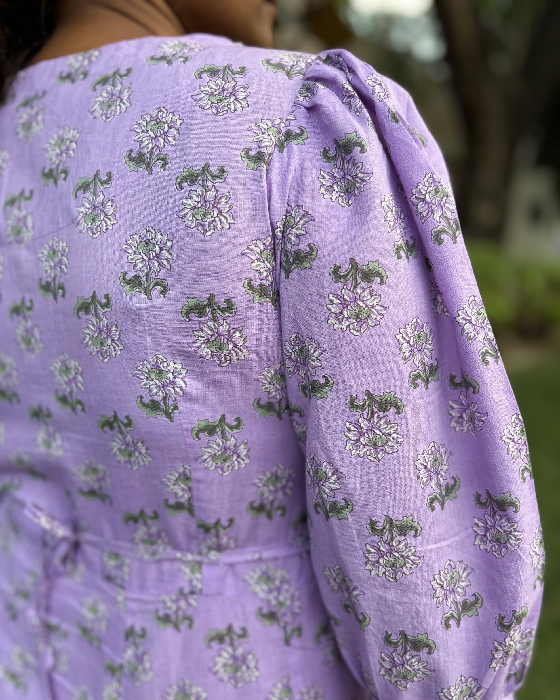 Vayu Cotton Lilac Floral Midi  Dress 3/4 Sleeve Newnaa