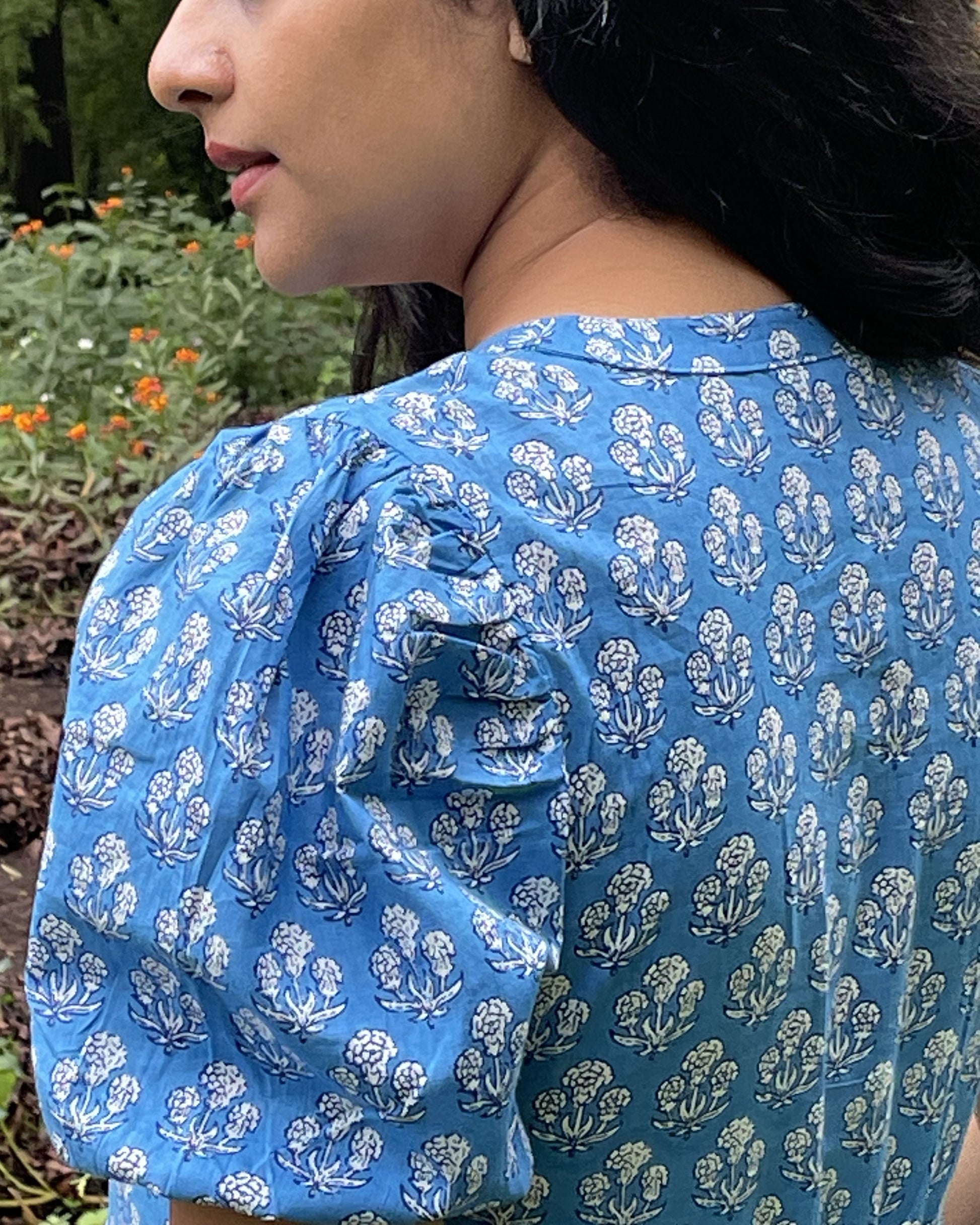 Riti Tiered Cotton Blue Floral Print Midi Dress Newnaa