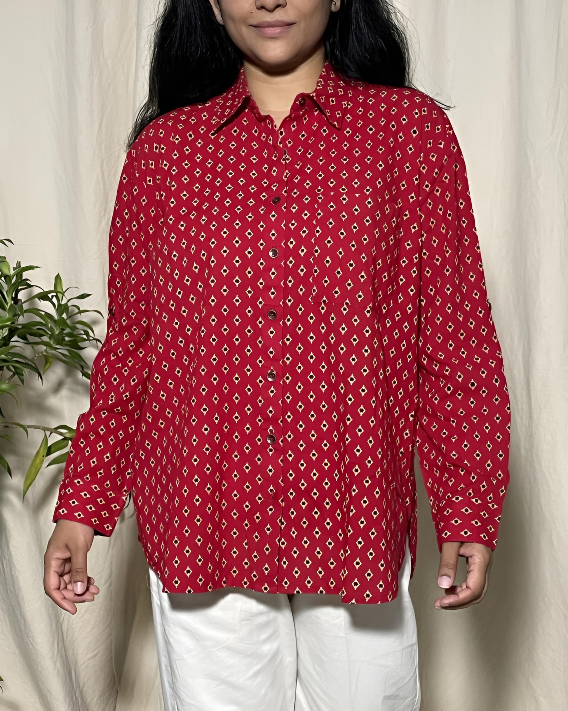 Alaya Drop Shoulder Shirt Red Geo Print Newnaa