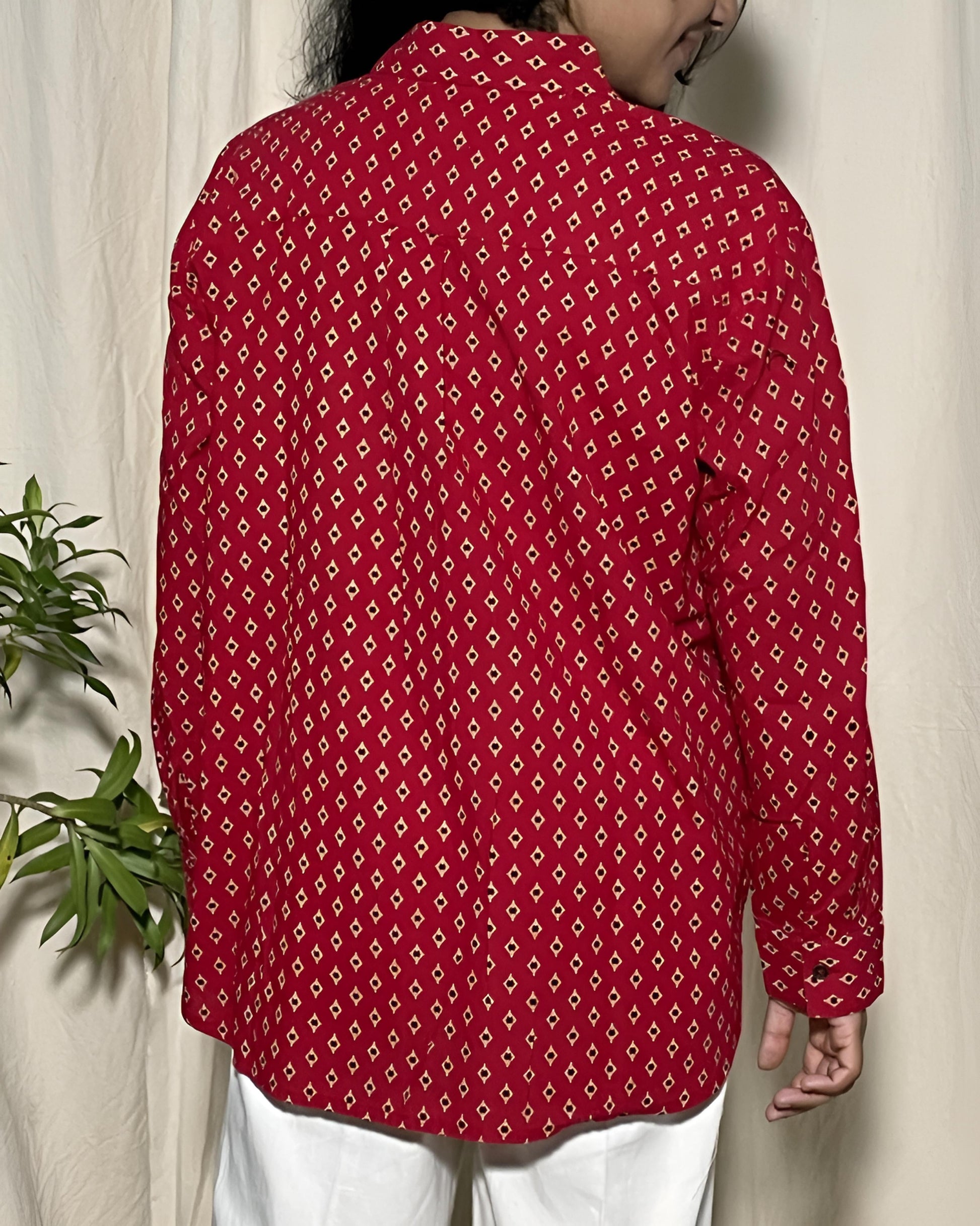 Alaya Drop Shoulder Shirt Red Geo Print Newnaa