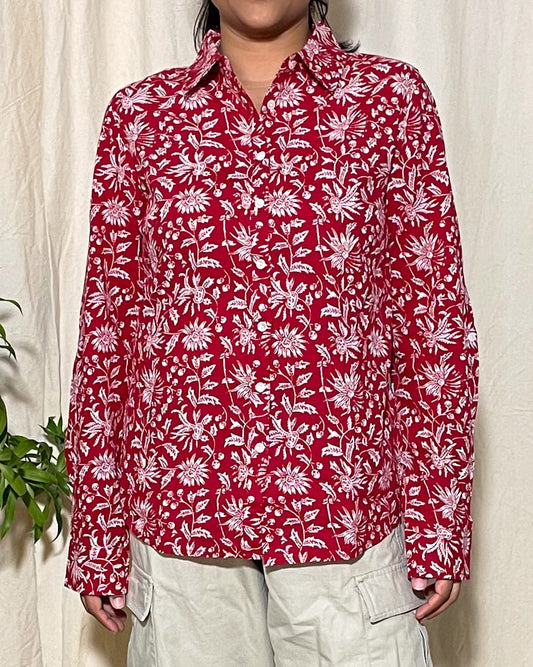 Trisha Slim Fit Cotton Shirt – Red Floral Print Newnaa