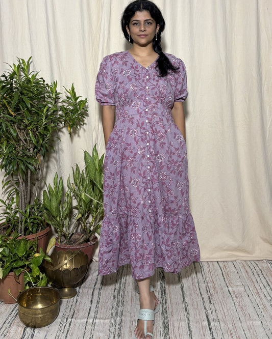 Anamika Lilac Floral Cotton Summer Maxi - Newnaa