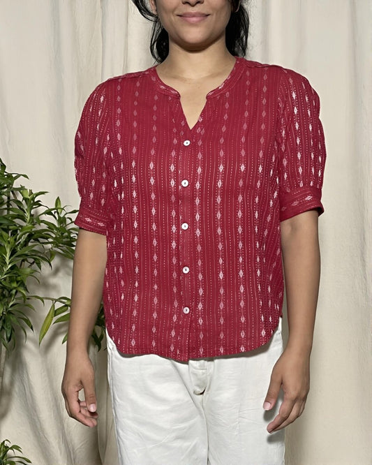 Arya Cotton Dobby Earthy Red Shirt Short Sleeve - Newnaa