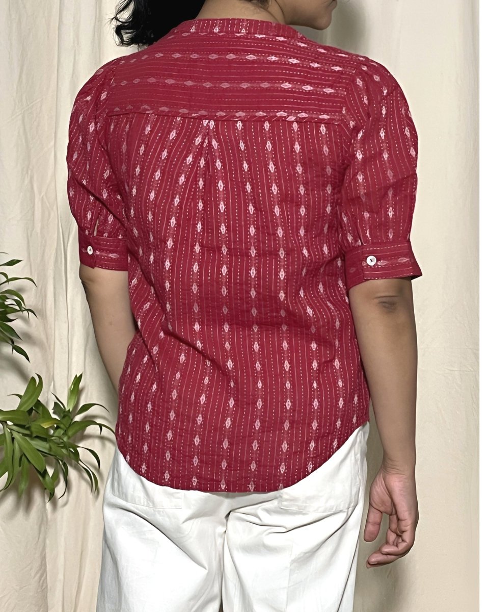 Arya Cotton Dobby Earthy Red Shirt Short Sleeve - Newnaa