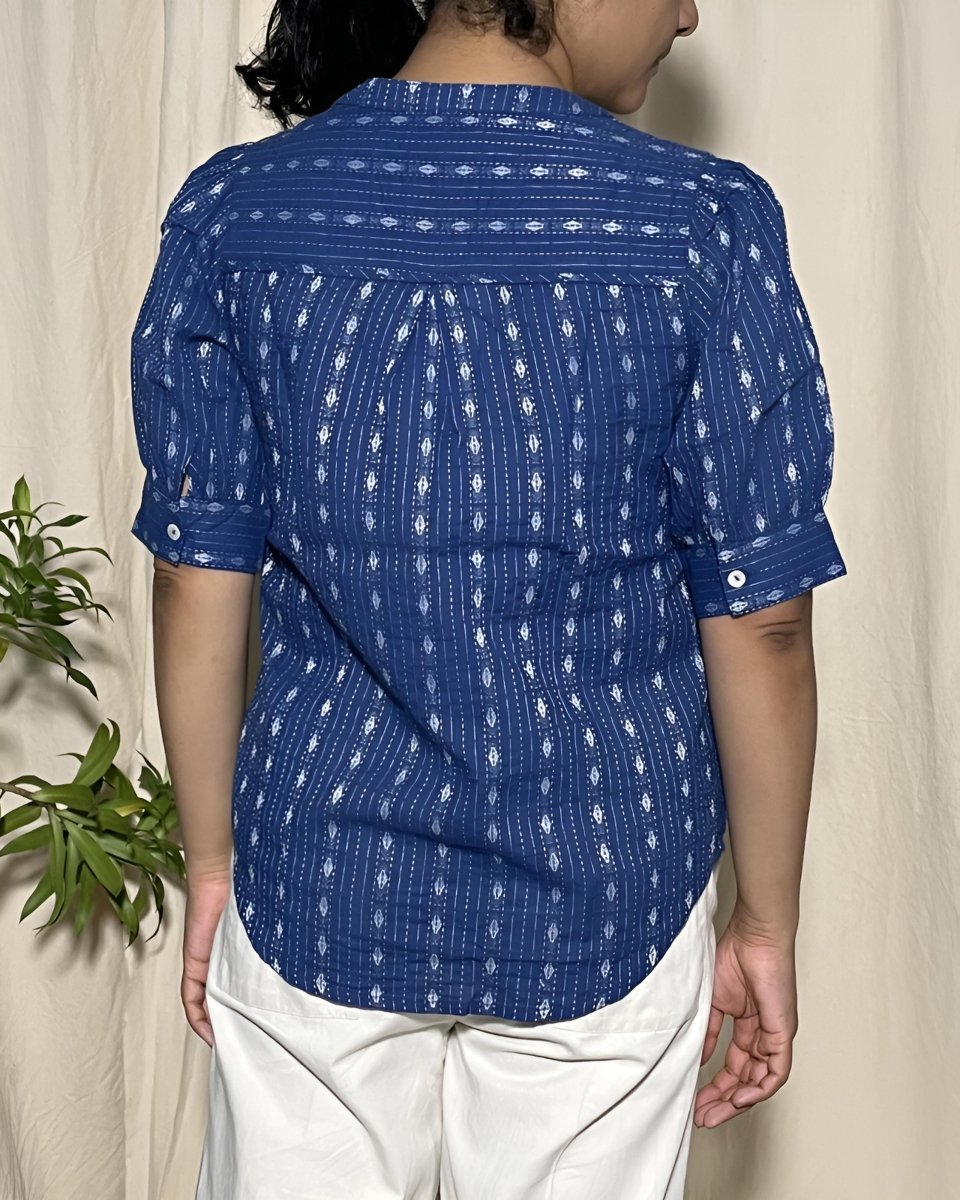 Arya Cotton Dobby Indigo Blue Shirt Short Sleeve - Newnaa