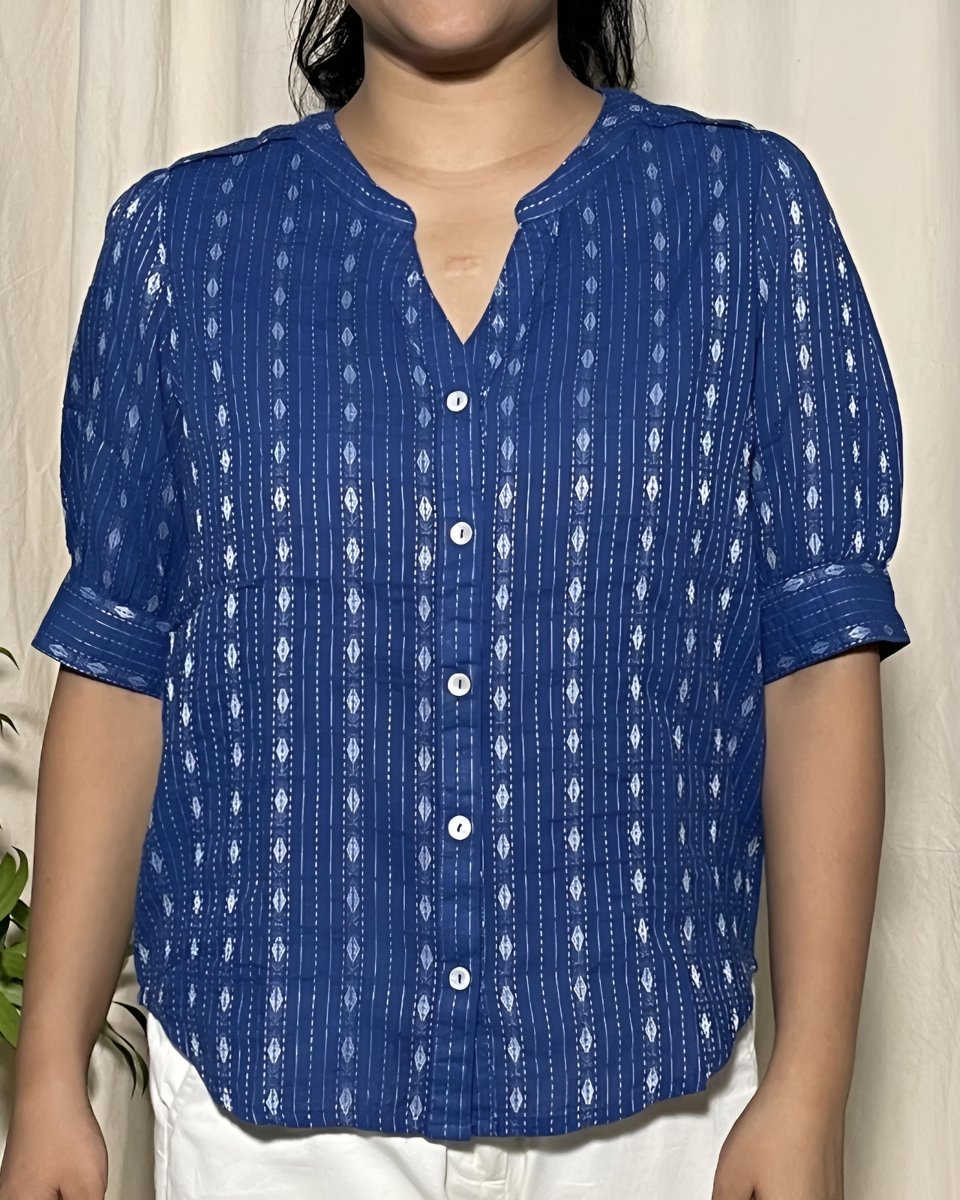 Arya Cotton Dobby Indigo Blue Shirt Short Sleeve - Newnaa