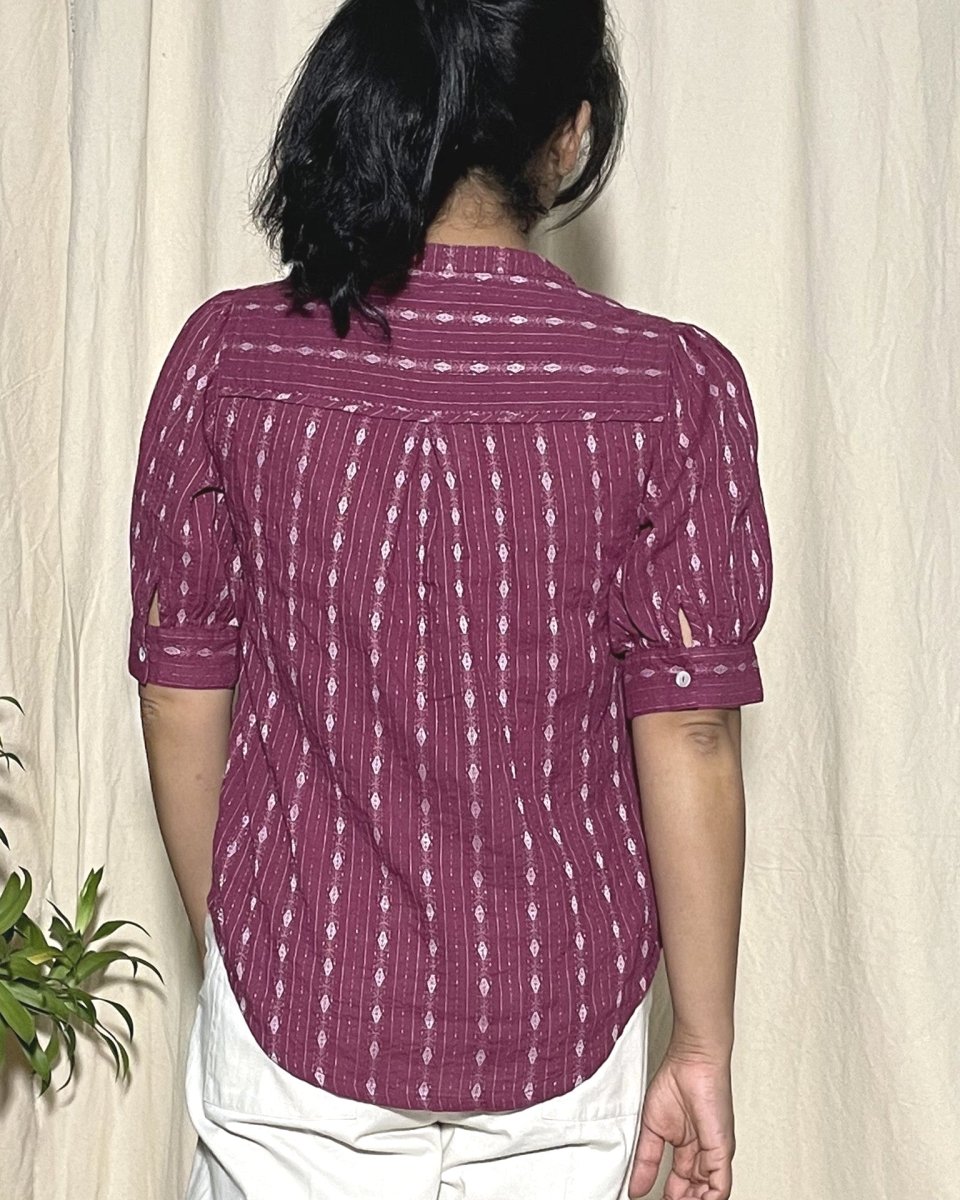Arya Cotton Dobby Plum Purple Shirt Short Sleeve - Newnaa