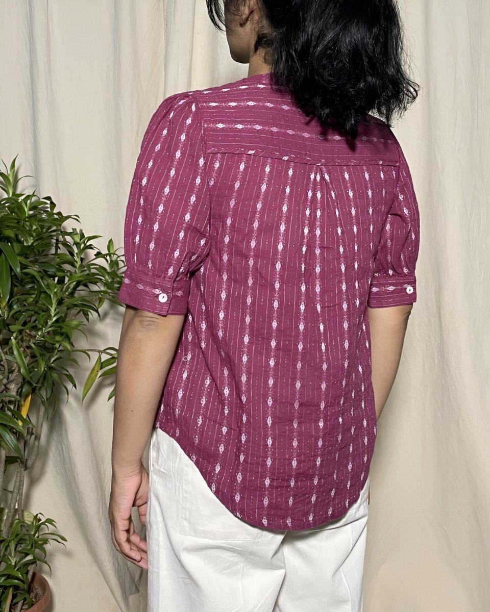 Arya Cotton Dobby Plum Purple Shirt Short Sleeve - Newnaa