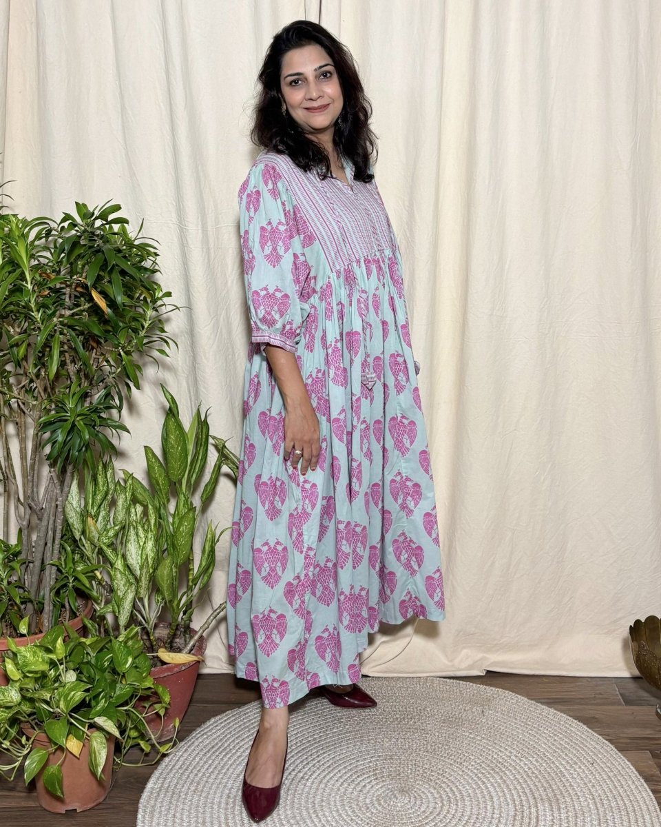 Mayura Cotton Digital Printed Maxi Dress with Pockets - Newnaa