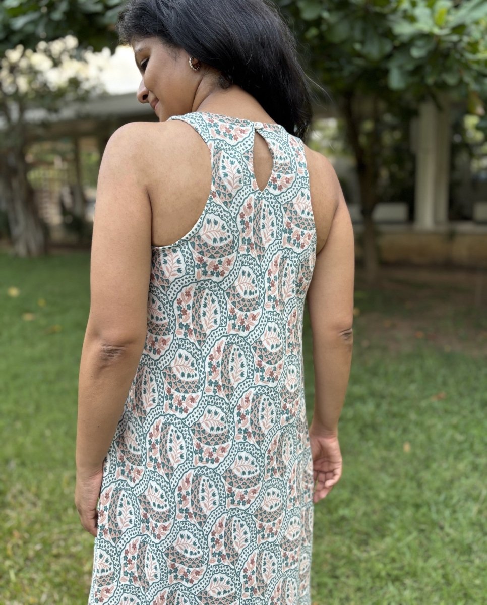 Prachi Racer Back Swing Dress Cotton Double Cloth Printed - Newnaa