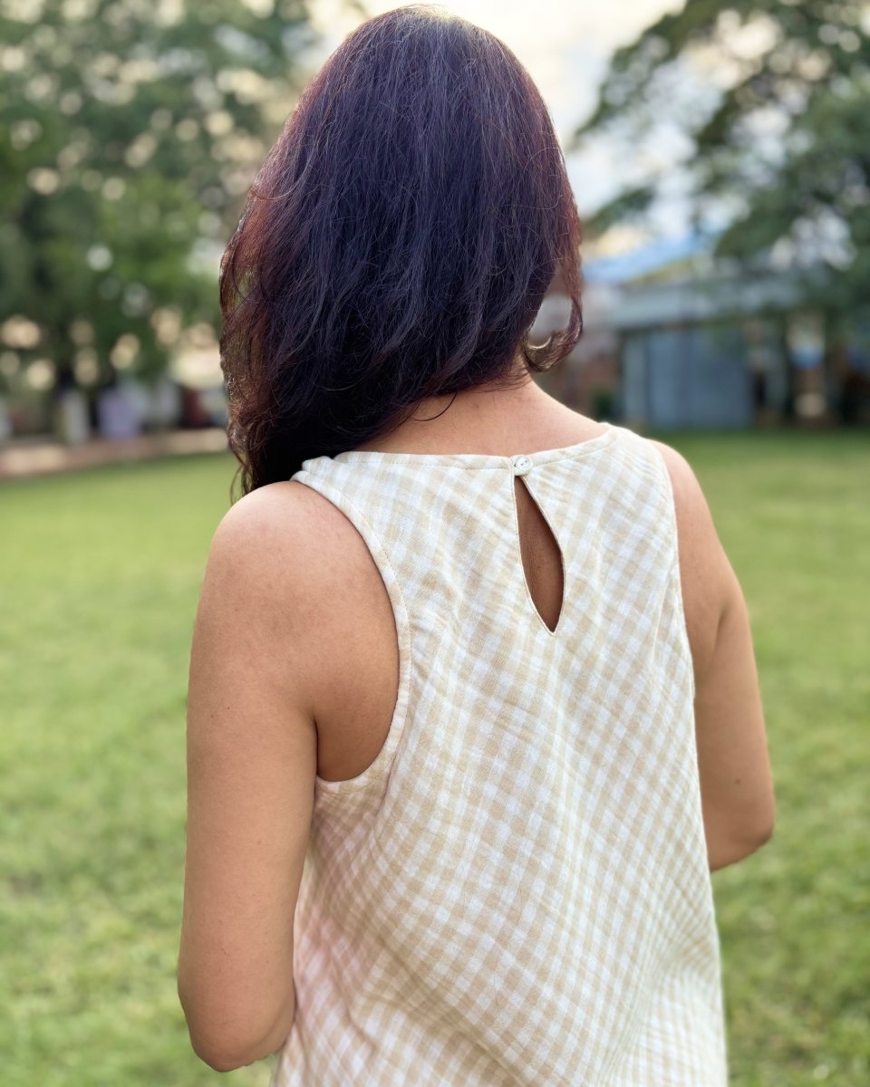 Saachi Soft Cotton Beige Racer Back V Neck Maxi Dress - Newnaa