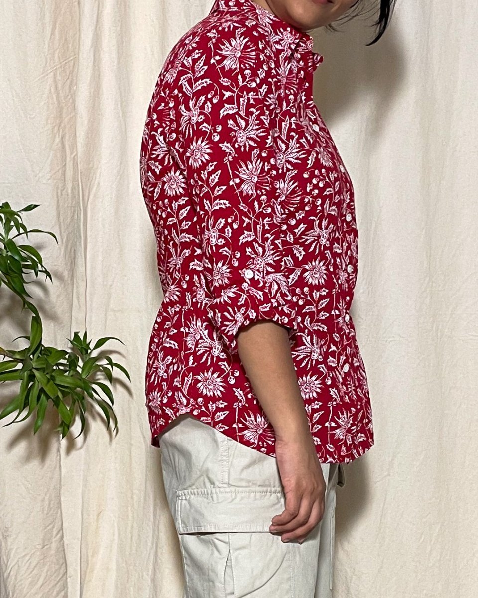 Trisha Slim Fit Cotton Red Floral Shirt Long Sleeve - Newnaa